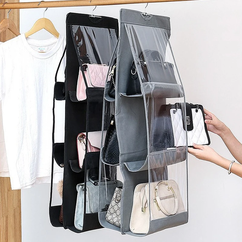 6/8 Pockets Handbag Hanging Storage Bag Hanging Bag Non-Woven Multi-Layer Wardrobe Storage Dustproof Double-Sided Storage Bag