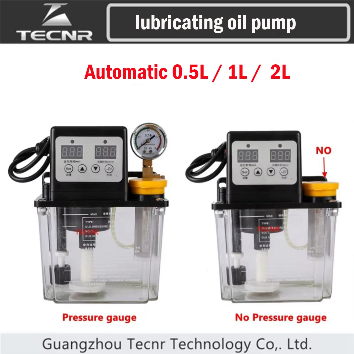 TECNR Fully Automatic Lubrication Oil Pump 0.5L 1L 2L With Pressure Gauge CNC Electromagnetic Lubricating Pump 220V