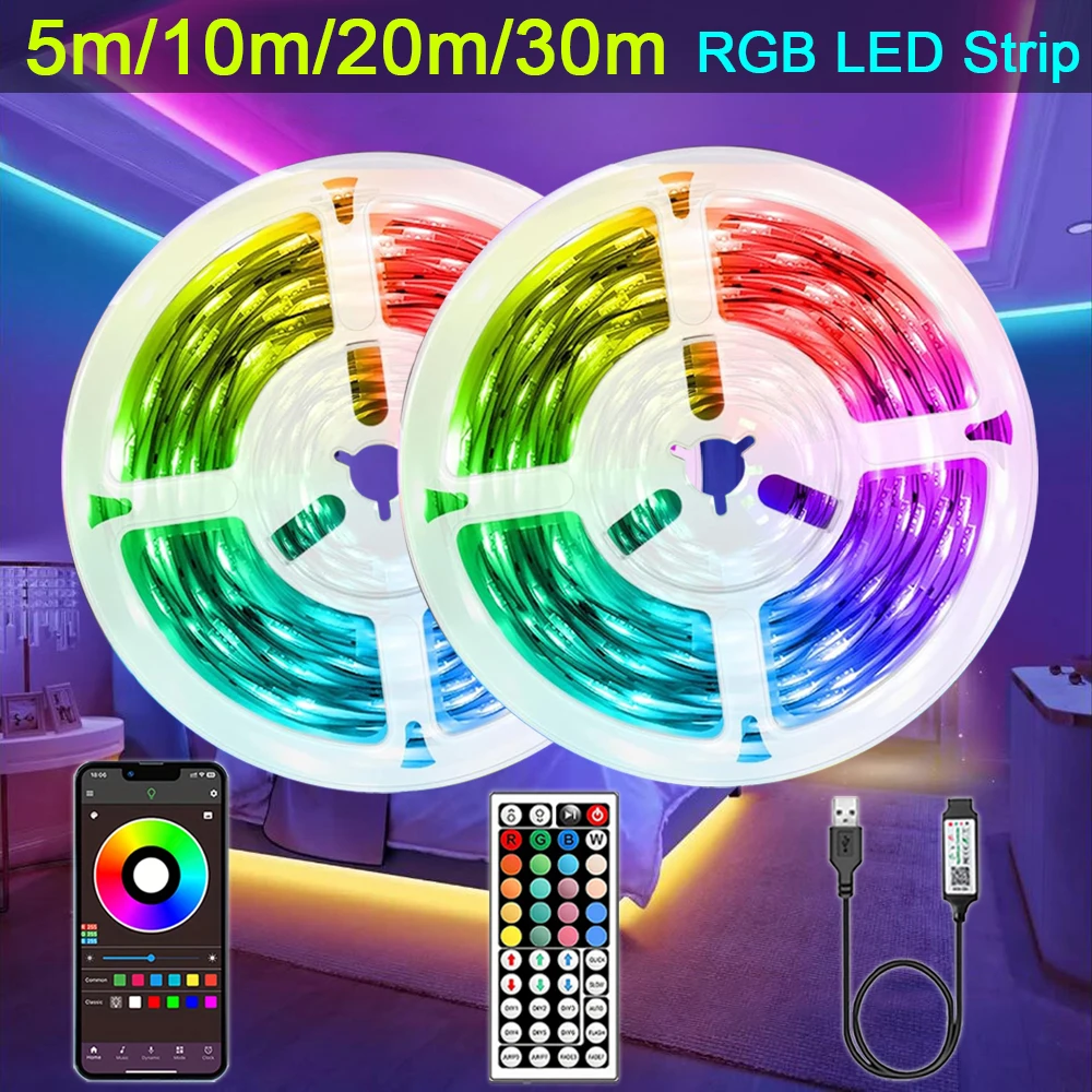 Светодиодные ленты RGB 10 м 20 м 30 м Светодиодные светильники для комнаты с дистанционным управлением и управлением через приложение Лента RGB для украшения комнаты, дома и вечеринки