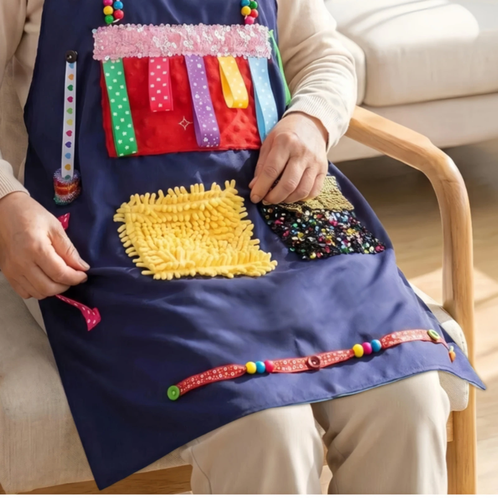 

Fidget Apron Tactile Sensory Play Apron Care Item Calming Anxiety Relief