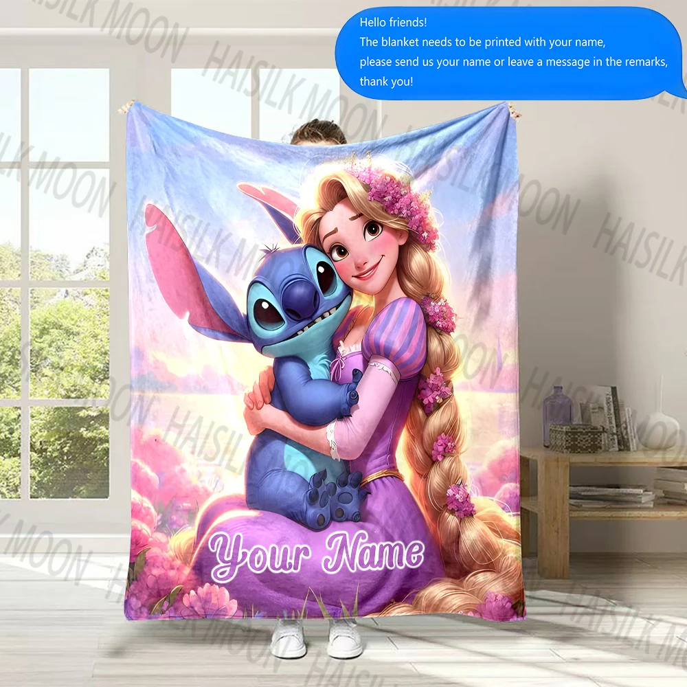 Custom Name Blanket Stitch As Disney Princess Print, for Sofa, Bed Travel, Camping, Living Room, Office, Chair and Bed Soft Warm