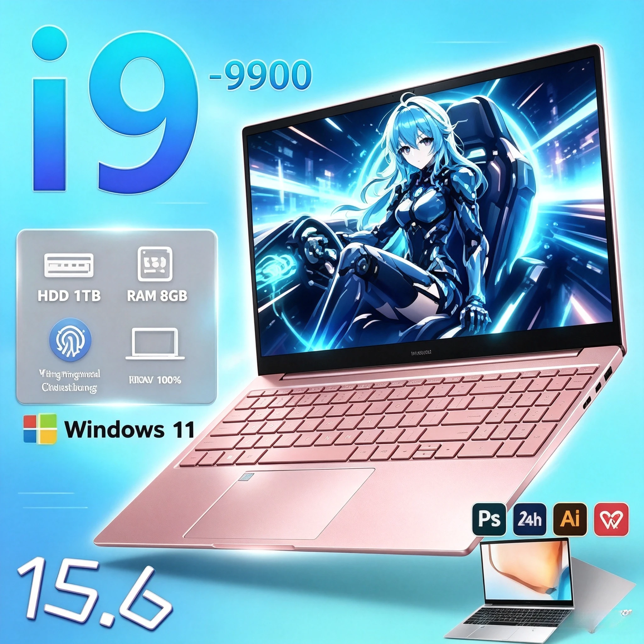 Intel Core I9-9900 Powerful 15.6 Inch Slim Laptop 16GB 32GB RAM 1TB 2TB SSD Daily Office Notebook Windows 11 Pro FHD 1920*1080