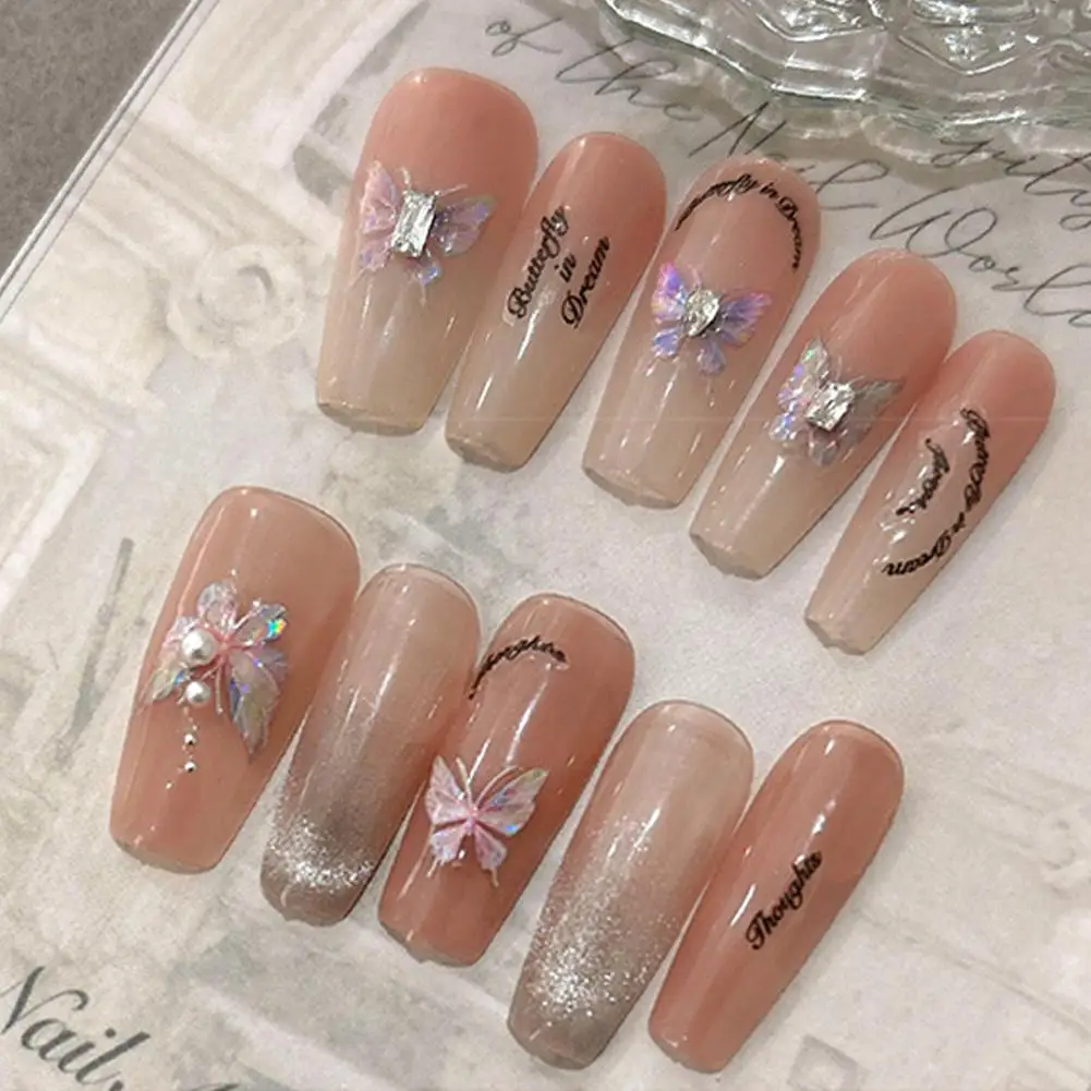 Flash Fragmento Shell Nail Art Design, borboleta, adesivos de alta qualidade, ferramenta de manicure, decalque primavera, h6q9, 1pc