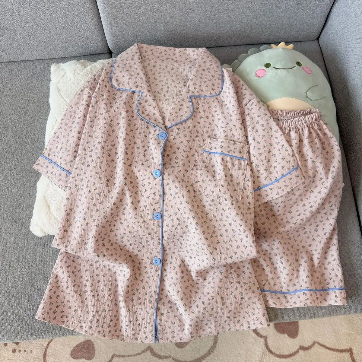 Women Cotton Pajamas Y2K Shorts Short Sleeve Sleepwear Summer Pijama Casual Nightwear Femmes Pyjamas Home Wears 2 Piece Set New