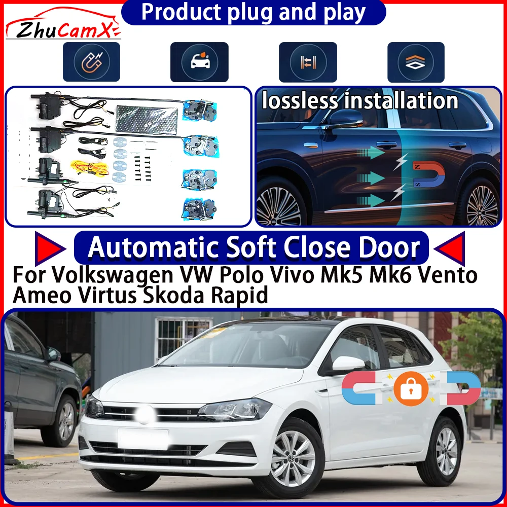 

Привод замка двери для Volkswagen VW Polo Vivo Mk5 Mk6 Vento Ameo Virtus Skoda Rapid, комплект с функцией плавного закрывания, электрическая система замков, автоматический механизм.