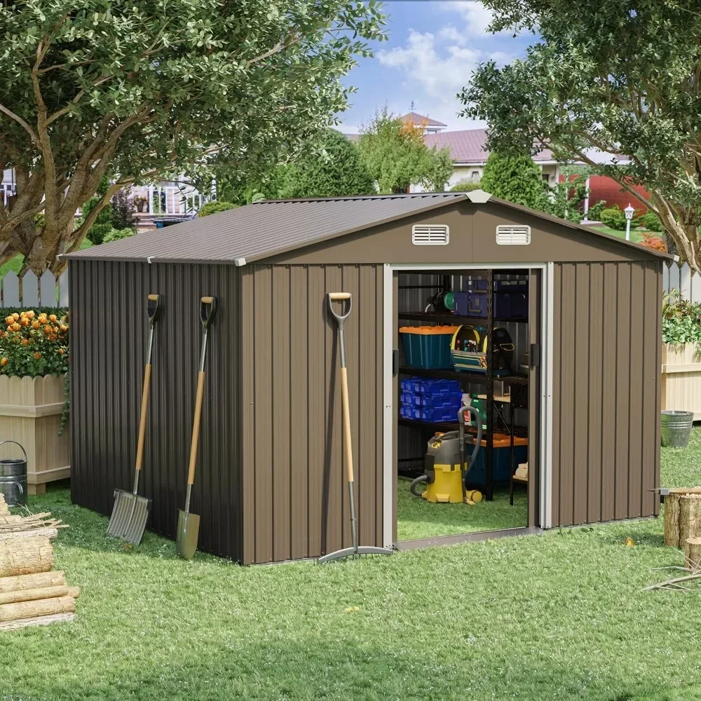 Lockable Door Metal Tool Shed with Sliding Door and Air Vents, Storage House for Gardening Tools, Metal Storage Shed for Garden image 5