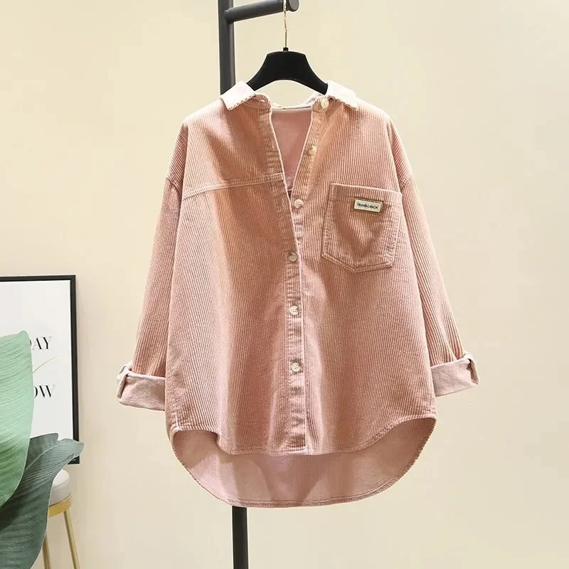 

Korean Ladies Loose Corduroy Shirt Coat 2025 Female Fashion Leisure Solid Color Blouse Autumn Women Long Sleeves Shirts Jacket