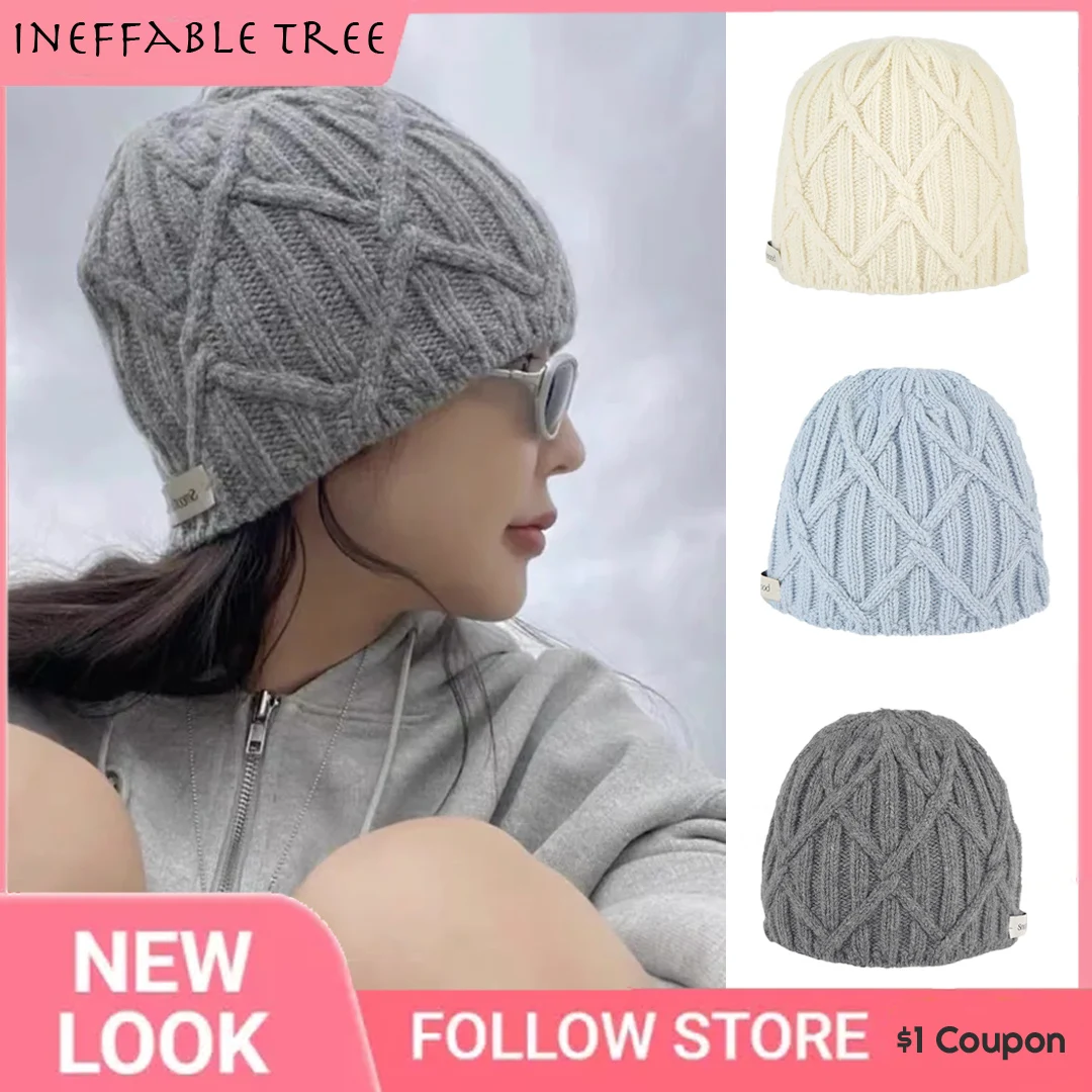 South Korea East Gate INS Blogger Rough Twist Casual Warm Simple Letters Set Head 50% Wool Knit Cap Female Gorras Hombre