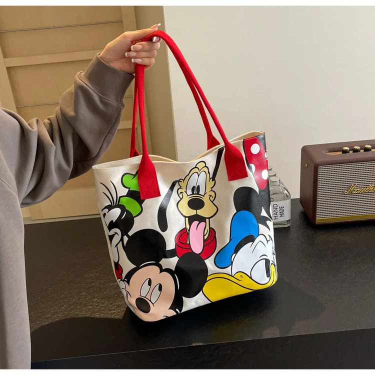 DisneyCartoon Mickey Fashion wszechstronna płócienna torba na ramię o dużej pojemności damska dorywczo wszechstronna torba z grubej bawełny torebka studencka