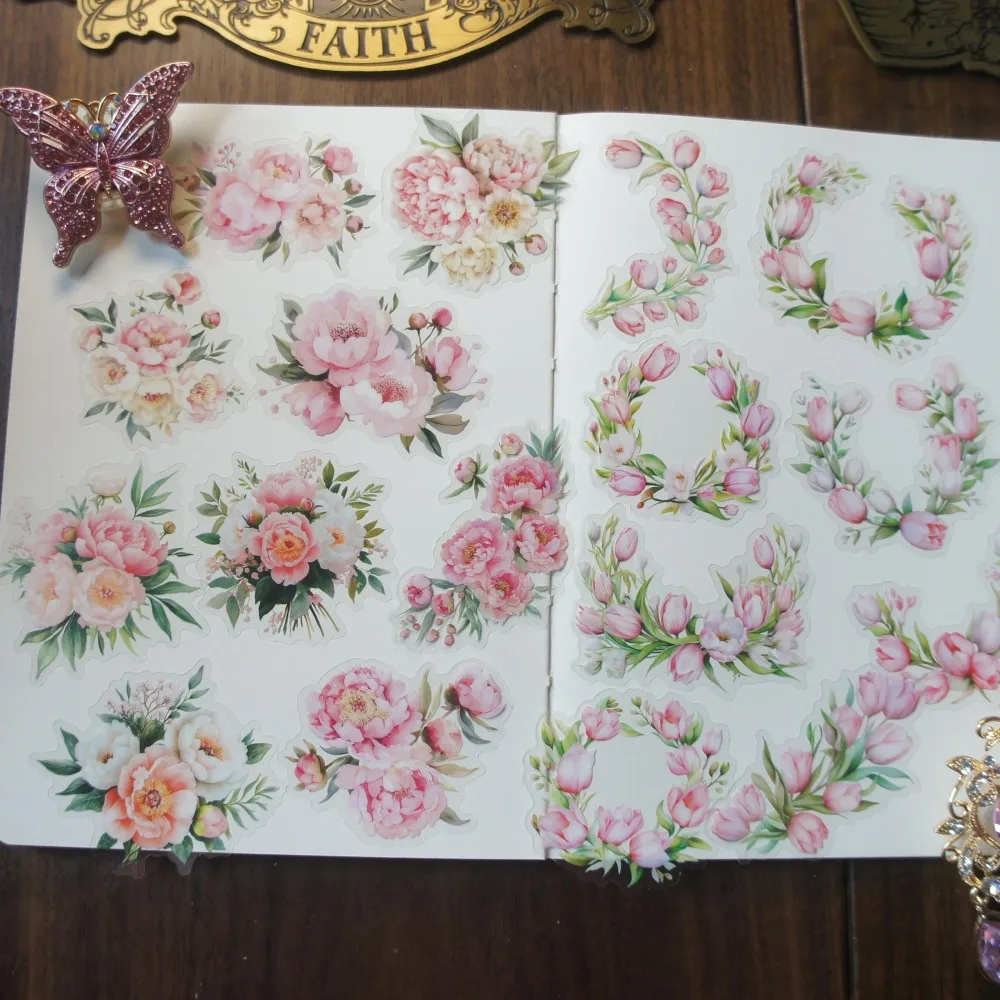 

28pcs Pink Flower Lilac Rose Cherry Blossom Style PVC Sticker Scrapbooking DIY Gift Label Decoration Tag