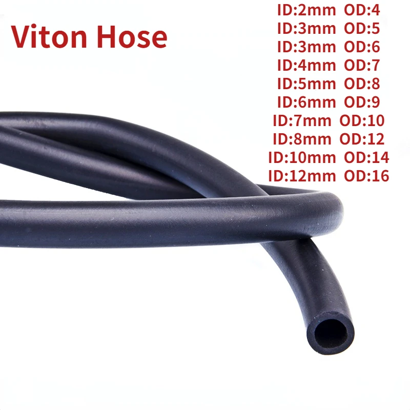 1M ID:2-12mm OD:4-16mm Viton Hose FKM FPM Viton Hose Oil Resistant Anticorrosion Acid and Alkali