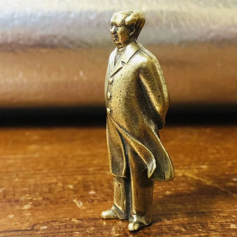 2.2" Brass Mao Standing Statue Chairman Figure Communist Portrait Decor