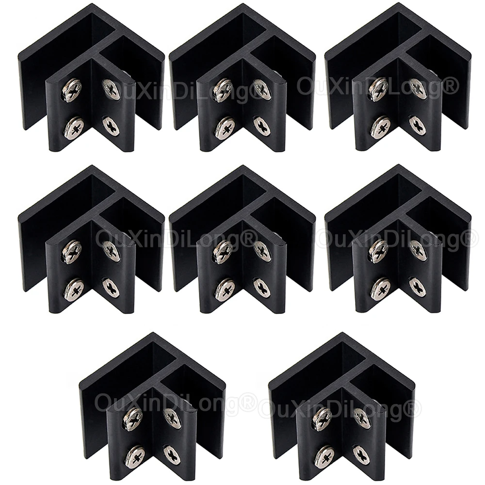 8PCS 90 Degrees Aluminum Alloy Glass Clamps Holder Connect Bracket Clips Cabinet Cupboard for 4-20mm Glass Panel Black GF1359