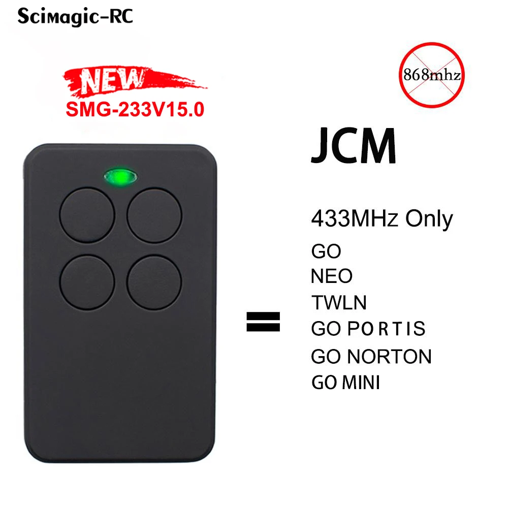 Clone JCM ROPER TECH NEO TWIN GO MINI PRO GO 2 4 PORTIS NORTON MUV2 MUV4-CYC Remote Control Garage Door Opener Command 433MHz