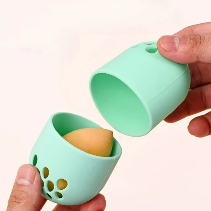 فارغة ماكياج الإسفنج حامل صديقة للبيئة سيليكون الجمال البيض المنظم تنفس تجفيف حقيبة للتخزين صندوق حامل نفخة التجميل