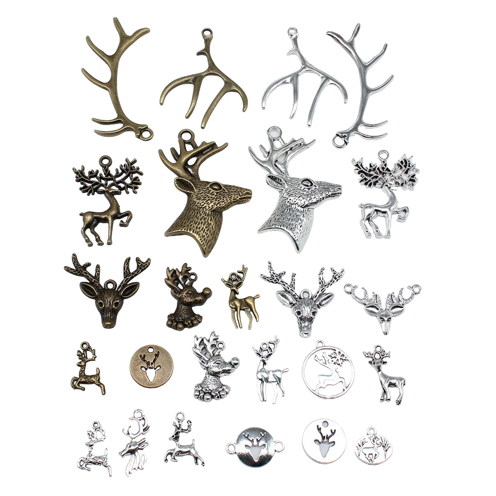10pcs Charms Christmas Deer Antique Bronze Silver Color Pendants Making DIY Handmade Tibetan Silver Color Jewelry