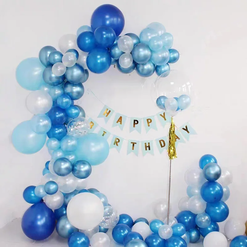 

10 "12" Light Blue/White/Blue Balloons Chain Decorated Boy's Birthday Party Accessories Baby Shower Wedding Anniversary Supplies