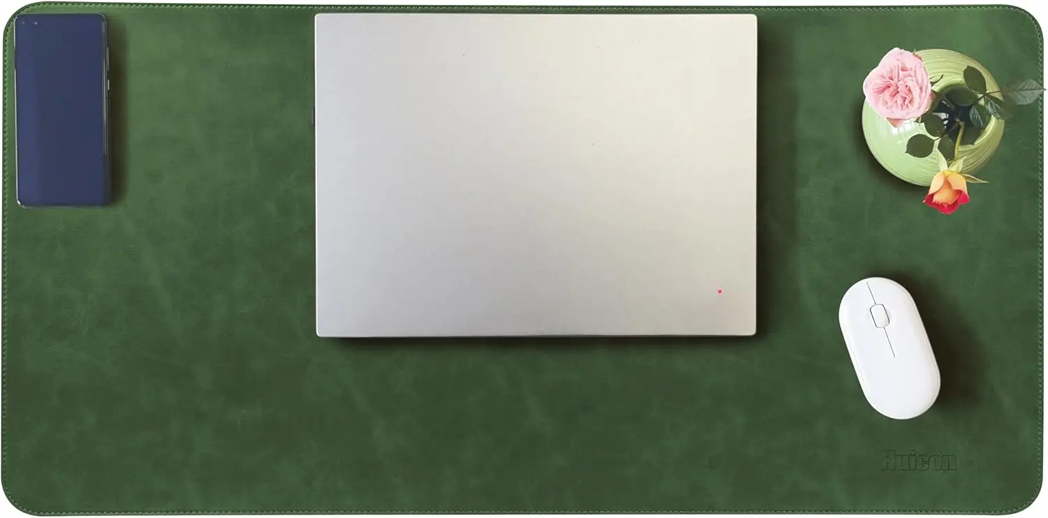 

Нескользящий коврик для стола из искусственной кожи 31,5x15,7 дюймов, с толстыми прошитыми краями, в ретро-стиле, для офиса и дома, зеленый