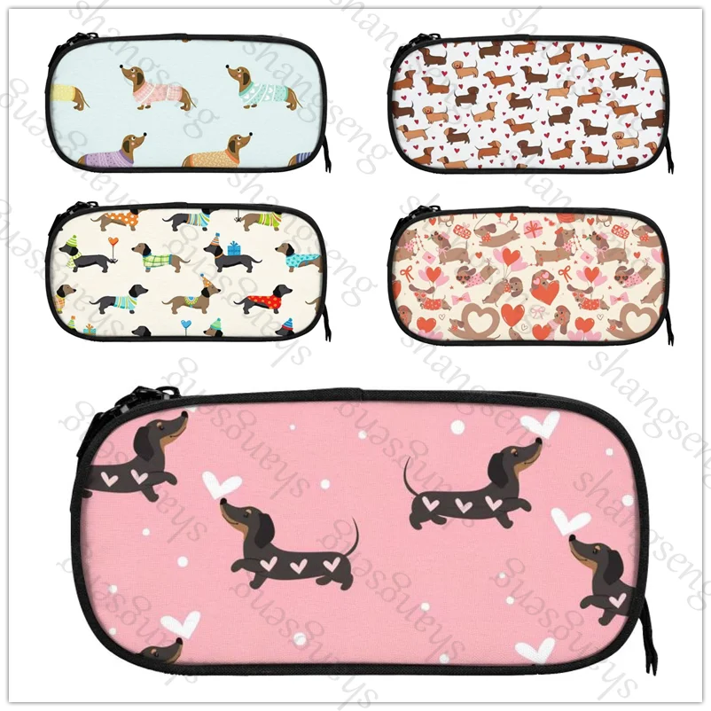 

Dachshund Silhouette Dog Pen Bag Large Capacity Pencil Case Multifunctional Stationery Storage Bag Student School Supplies