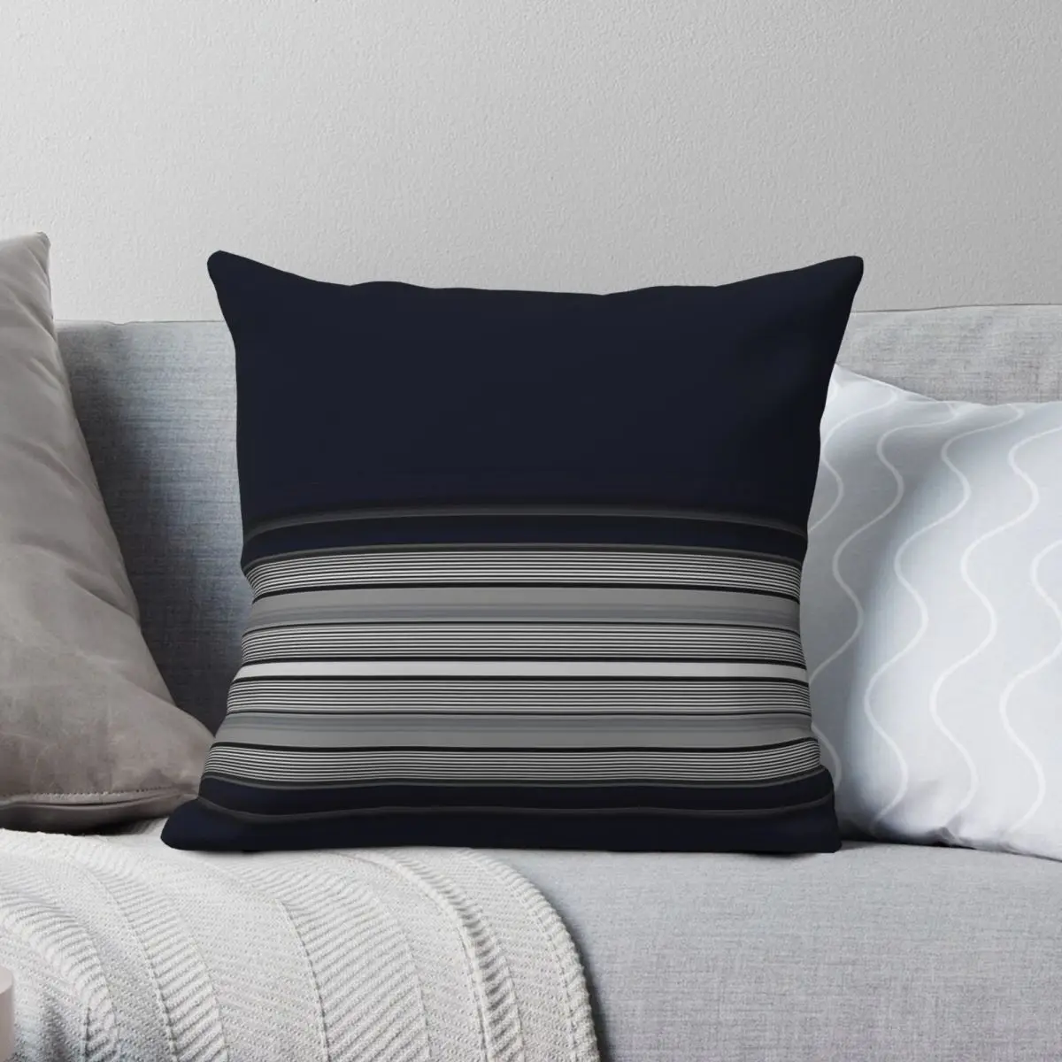 Dark Navy Indigo Grey Stripes Square Pillowcase Polyester Linen Velvet Printed Decor Pillow Case Sofa Seater Cushion Cover 18