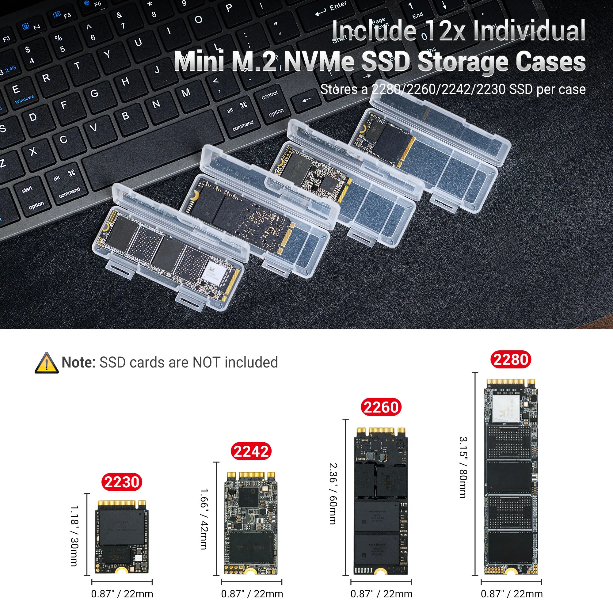 Dual Protect Hard M.2 2280 SSD Holder with 12 PCS Individual Clear M.2 NVMe Case for M.2 2280 2260 2242 2230 SSDs Storage Case