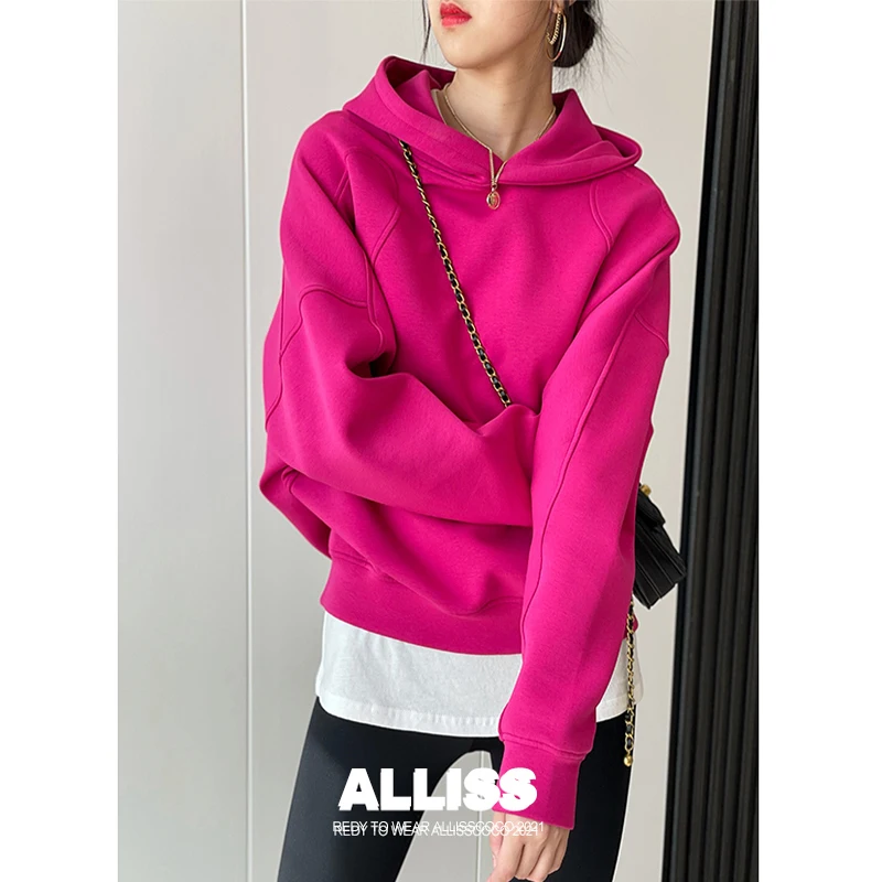 Line Design Women Hoodies Autumn Streetwear Batwing Sleeve Loose Solid Color Sweatshirts Pullovers Fashion Tops