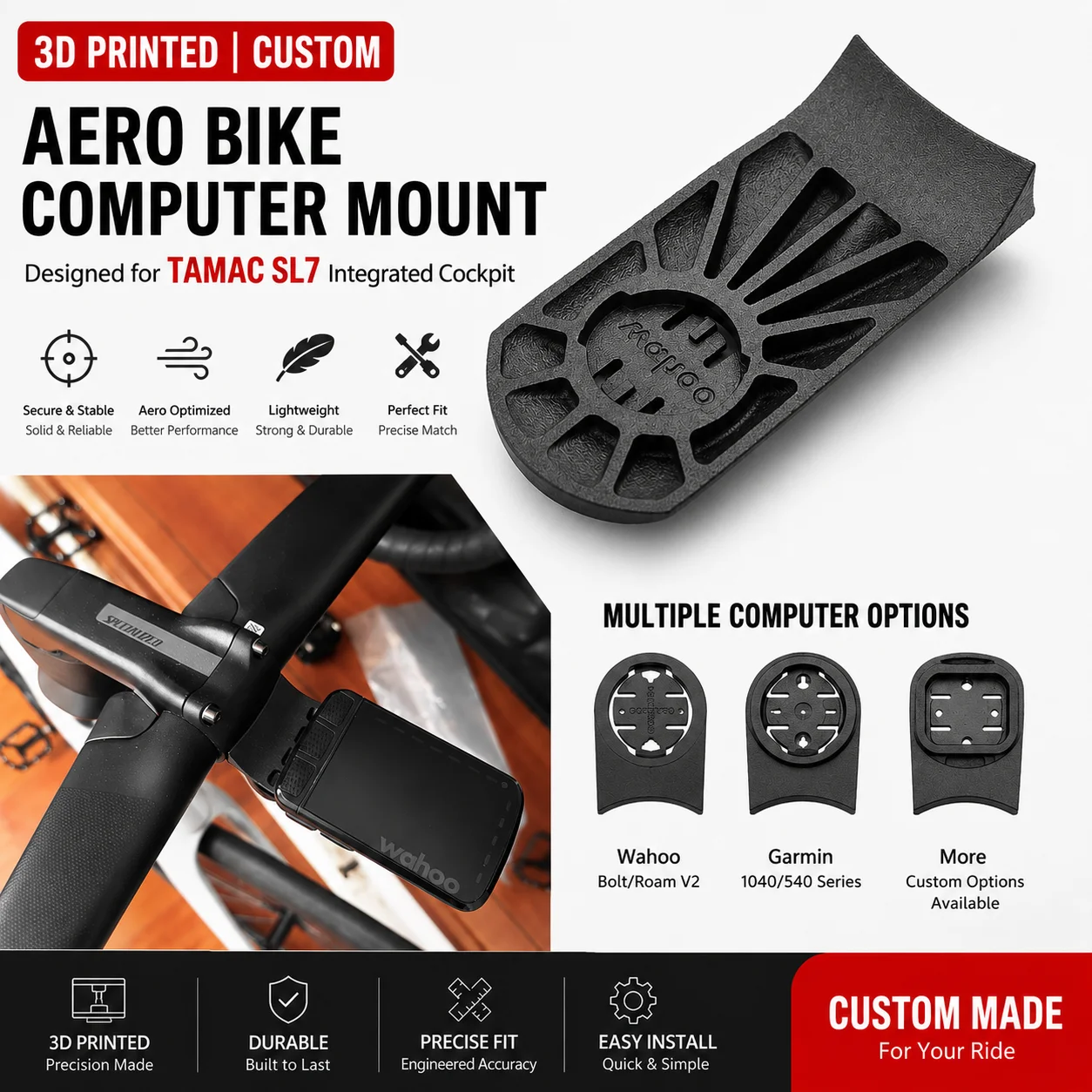 

3D Printed Aero Bike Computer Mount for Tarmac SL7, Fit Garmin Edge 1040 1050 840 540 Explore 2 & Wahoo Bolt Roam V2