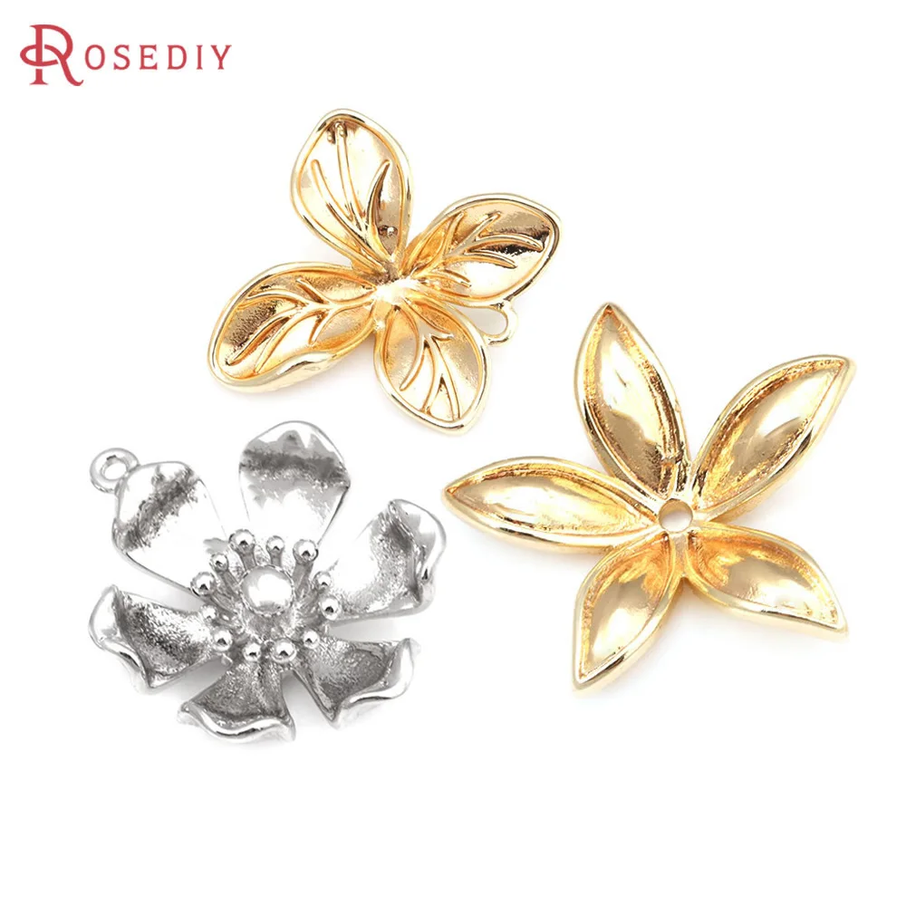 6PCS 18K Gold Color Brass Flower Charms Pendants High Quality Jewelry Making Materials Necklace Earrings Accessories