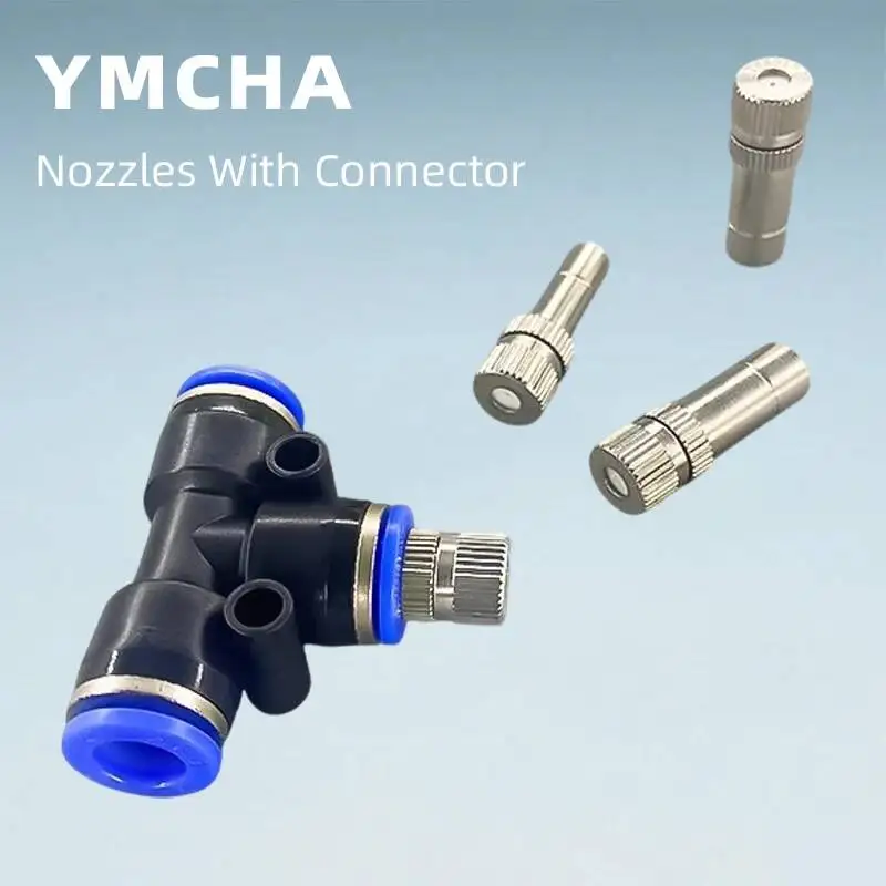 5pcs Nozzles With Quick Connector 6mm Low Pressure Misting Fog Access Tee Breeding Garden Landscaping Irrigation Sprayers