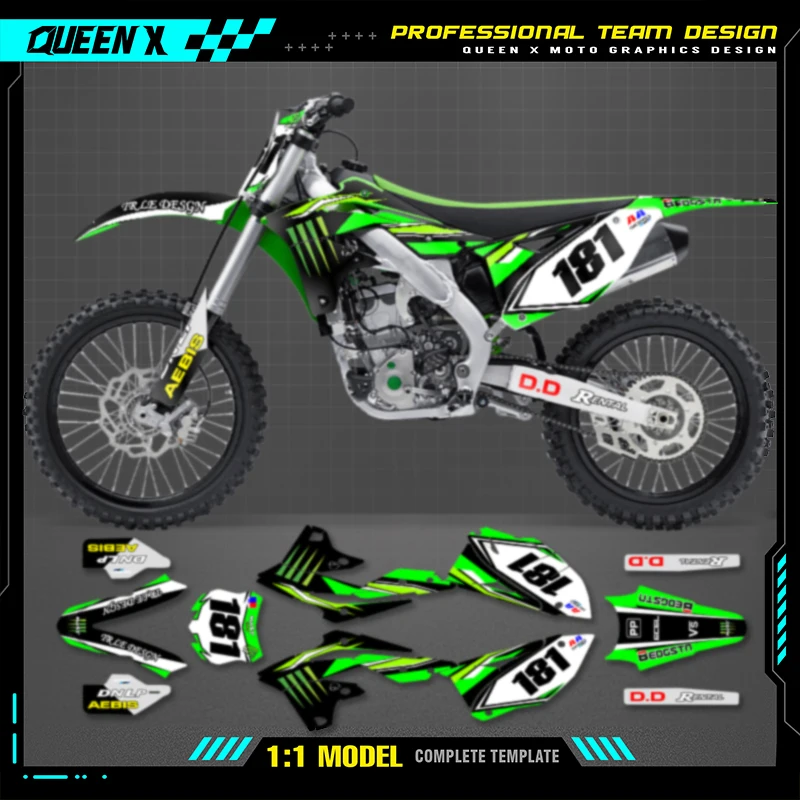 Queen X MOTOR Custom Team Motorcycle Graphics Stickers Kit For KAWASAKI KXF250 KX250F 2013 2014 2015 2016 Decals