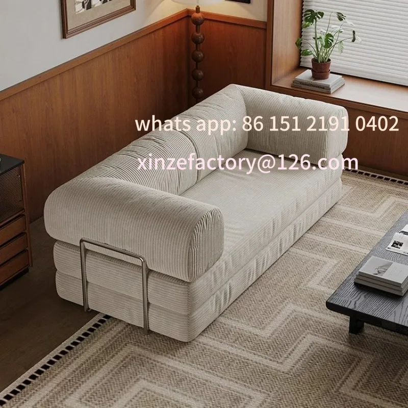 Customizable antique fabric sofa module small apartment living room double triple straight row retro folding dual-purpose puddin