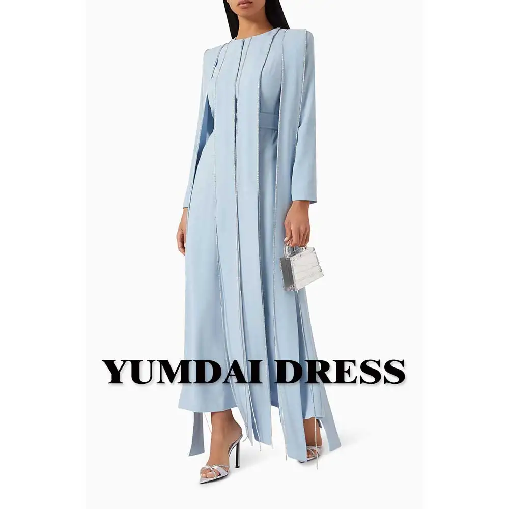 Yumdai2024 Dubai o Hals Abendkleid Langarm Kristall elegantes Ballkleid Muslim eine Linie Rock besonderen Anlass Abendkleid