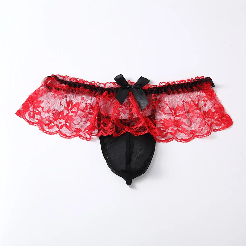 

Mens Mesh G-string Thongs Gay Sissy For Lingerie Low Rise Underpants Ruffle Lace Pouch Underwear Ultra-Thin Male Sexy Panties