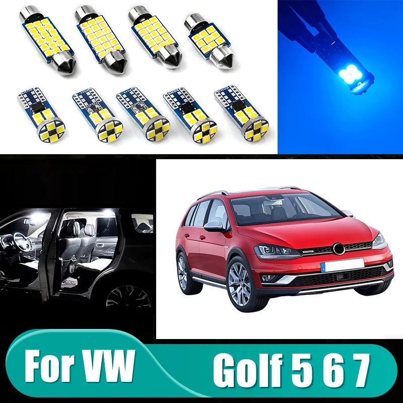 

For Volkswagen VW GOLF 5 6 7 MK5 MK6 MK7 12pcs Car LED Bulbs Interior Reading Lamp Vanity Mirror Trunk Light Accessories