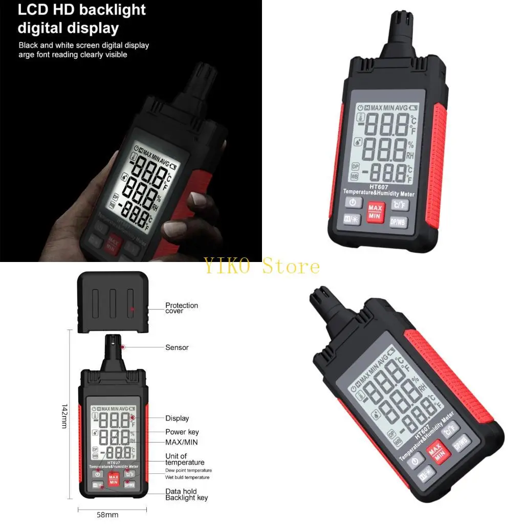 

K32C Digital LCD Backlight Temperature Humidity Meter Hygrometer with Dew Point Wet Bulb Data Hold for Indoor Use