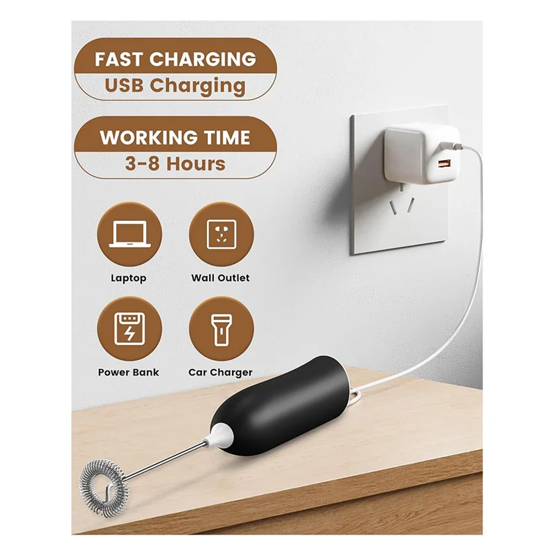 Pengocok Susu Stabil Dapat Diisi Ulang, Pengocok Susu Genggam yang Kuat untuk Kopi Latte, Cappuccino Tahan Lama