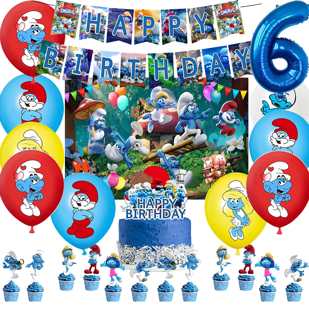 

The Forest smurfs1 Boys Kids Birthday Party Decoration Balloon latex Balloons Banner Backdrop Cake Topper Baby Shower Banner ﻿