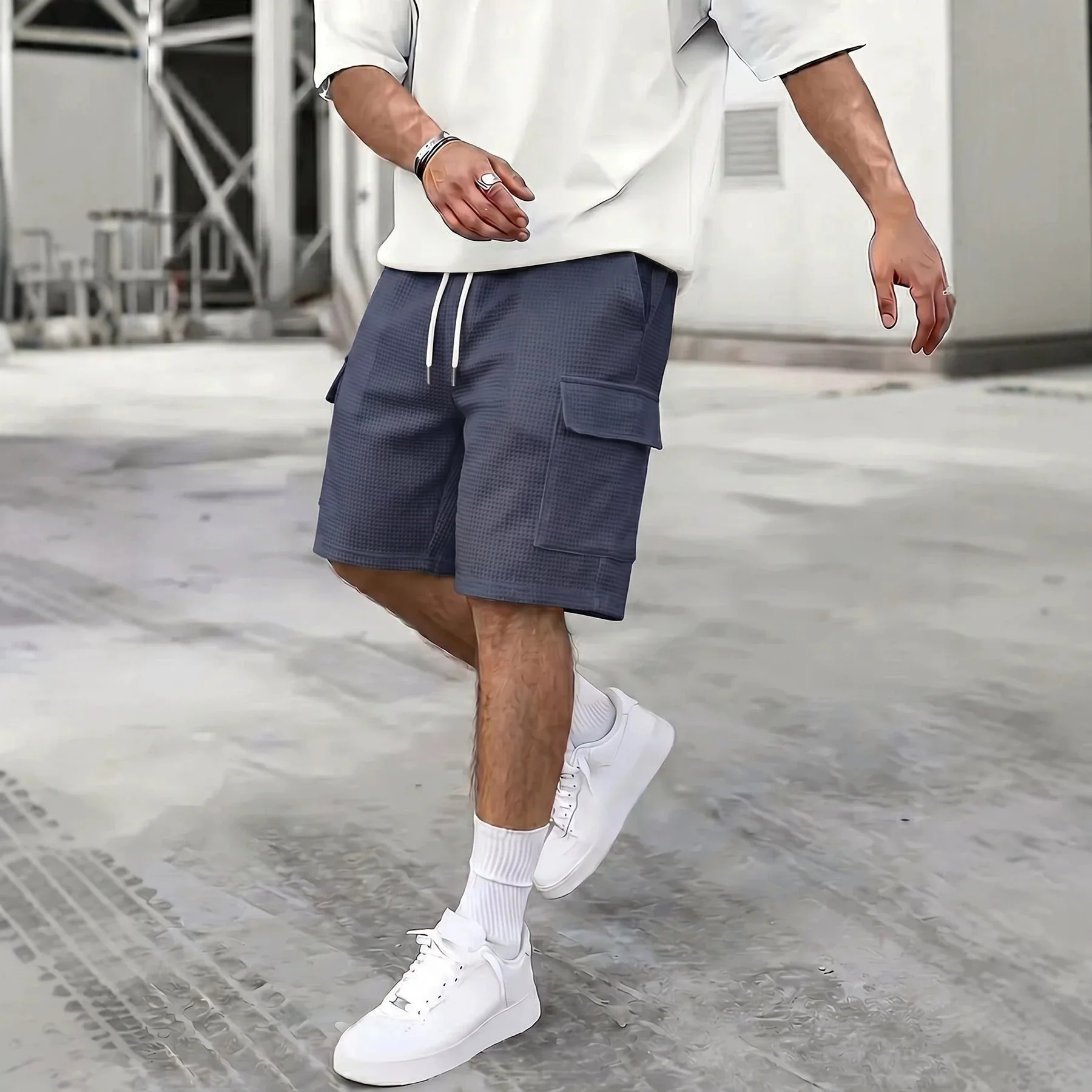 

Summer New Fashion Men's Straight Wide Leg Solid Color Casual Trendy Daily Simple Basic Knee Length Shorts Male Bottom Clothes