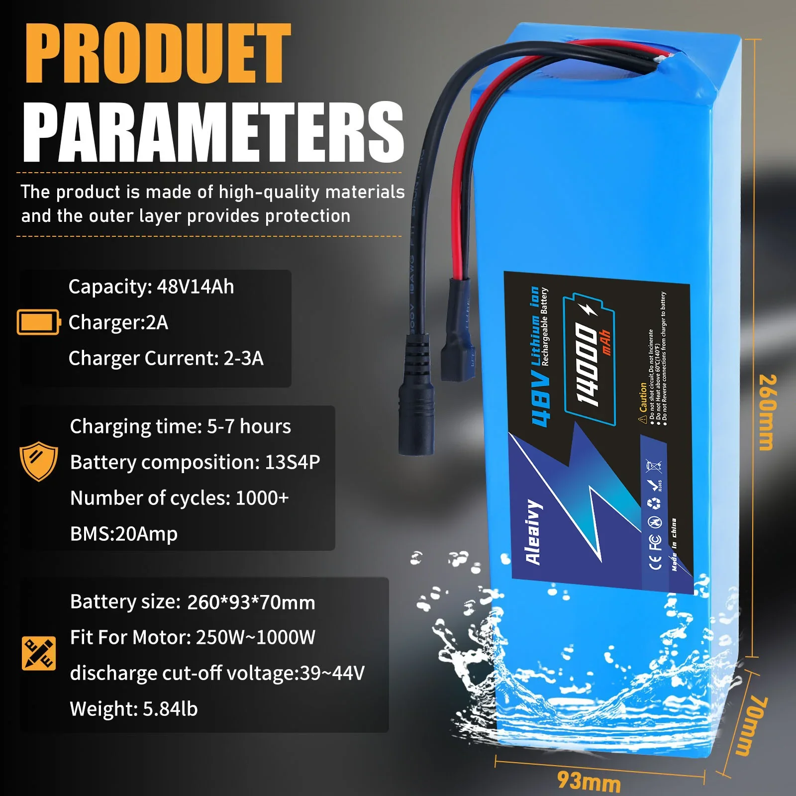 Long Range 48V  10000mAh/14000Ah Lithium Battery Pack with BMS and Charger High Performance Power for Scooter Bicycle Use
