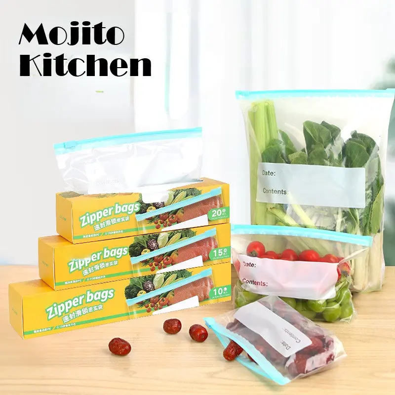 

10/15/20pcs Reusable Fresh Zipper Bag for Food Plastic s Fresh-keeping Fruit Vegetable Kitchen Storage Organizer