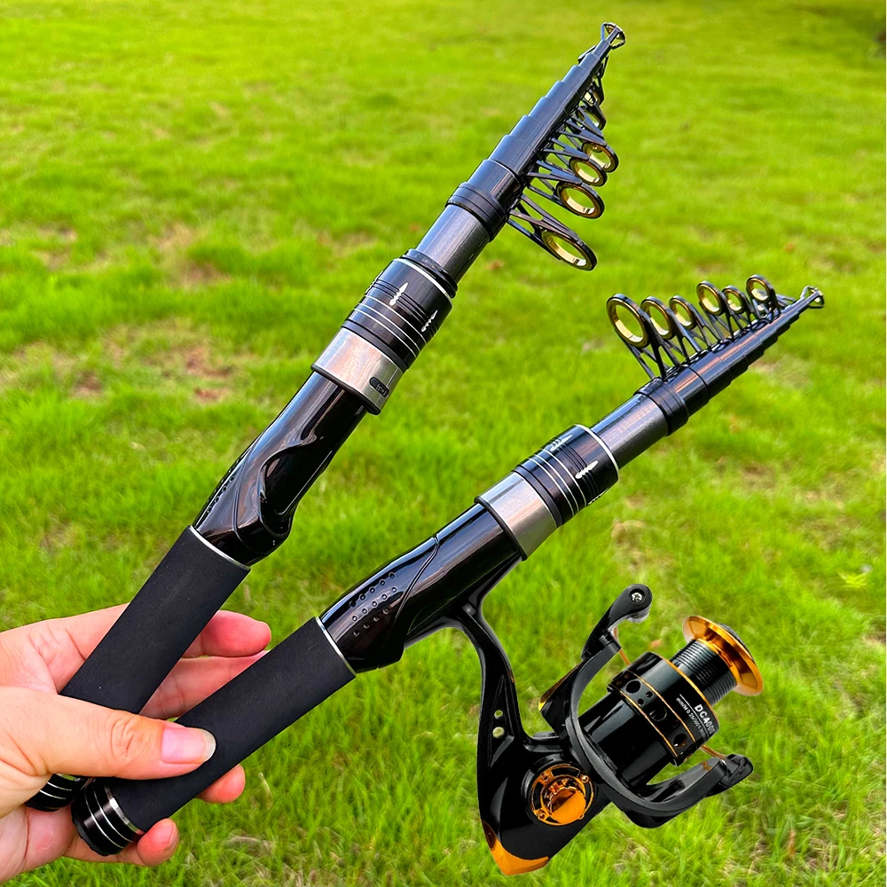 صنارة صيد دوارة تلسكوبية 1.5-2.4 متر و1000-4000 بكرة كومبو قضيب سفر صغير محمول لمياه البحر/المياه العذبة لصيد سمك الشبوط #1