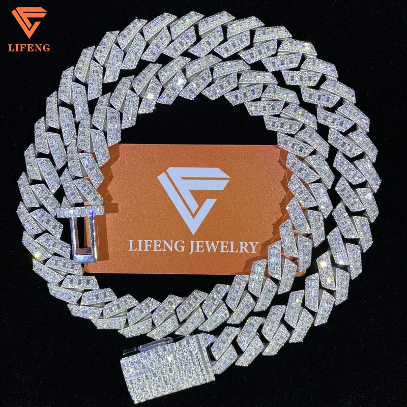 Custom Baguette 18mm Fine Jewelry Necklaces Men VVS Moissanite Rapper Bling Chains S925 Sterling Silver Iced Out Cuban Link