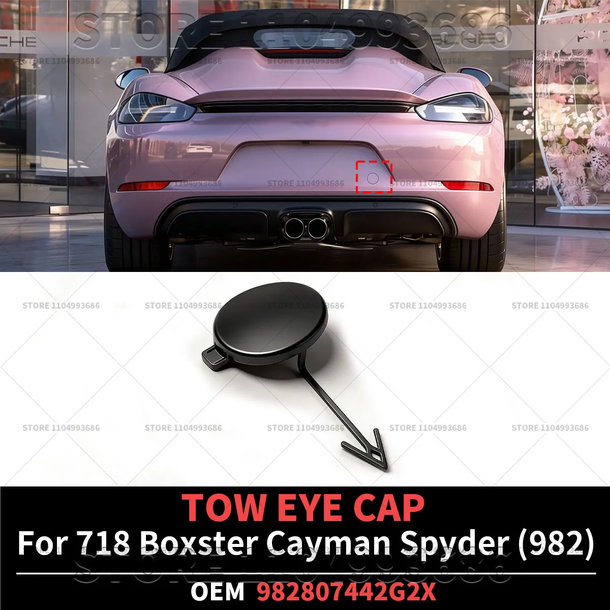 For Porsche 2020-2025 718 Boxster Cayman Spyder (982) Rear Bumper Tow Eye Cap OEM 982807442G2X 982807442 982-807-442-G2X