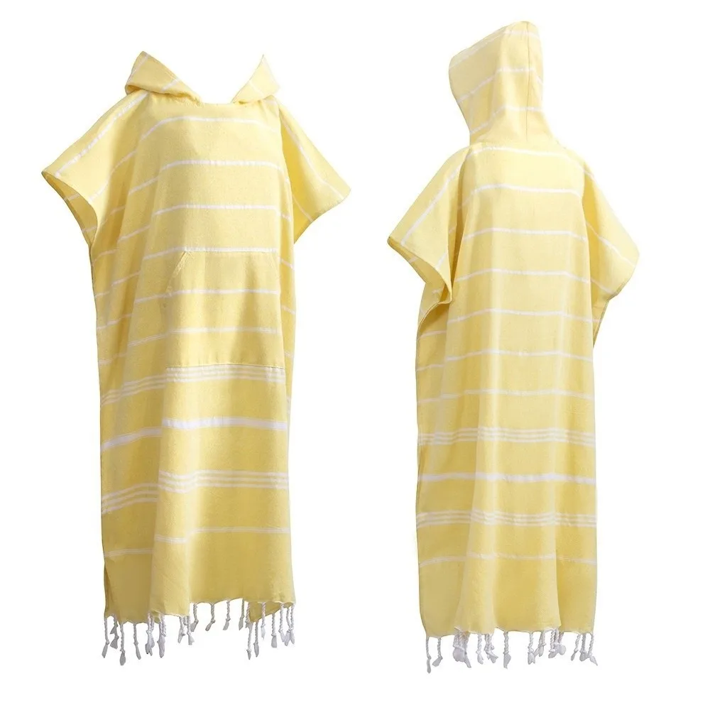 Quick Dry Sand-proof Hooded Beach Towel Stripe Patchwork Soft Cotton Surf Poncho Loose Travel Supplies Bathrobe Bathing