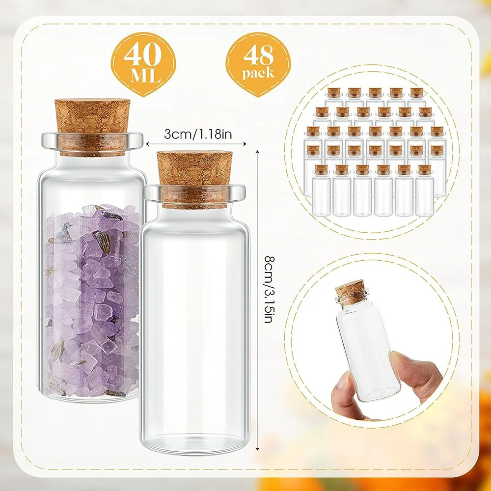 Tiny Glass Bottles, Mini Glass Vials, Small Glass Jars, Decorative Potion Bottles, Wishing Message Bottle, 40 ml, 24 Pcs, 48 Pcs