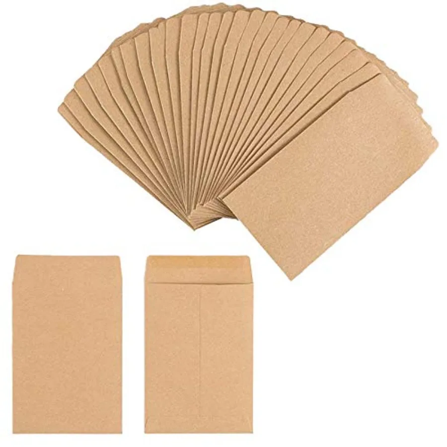 

200 Packs Self-Adhesive Small Parts Envelopes Kraft Self Sealing Seed Coin Packets Envelope Stamps Storage for Home Garden Wedd