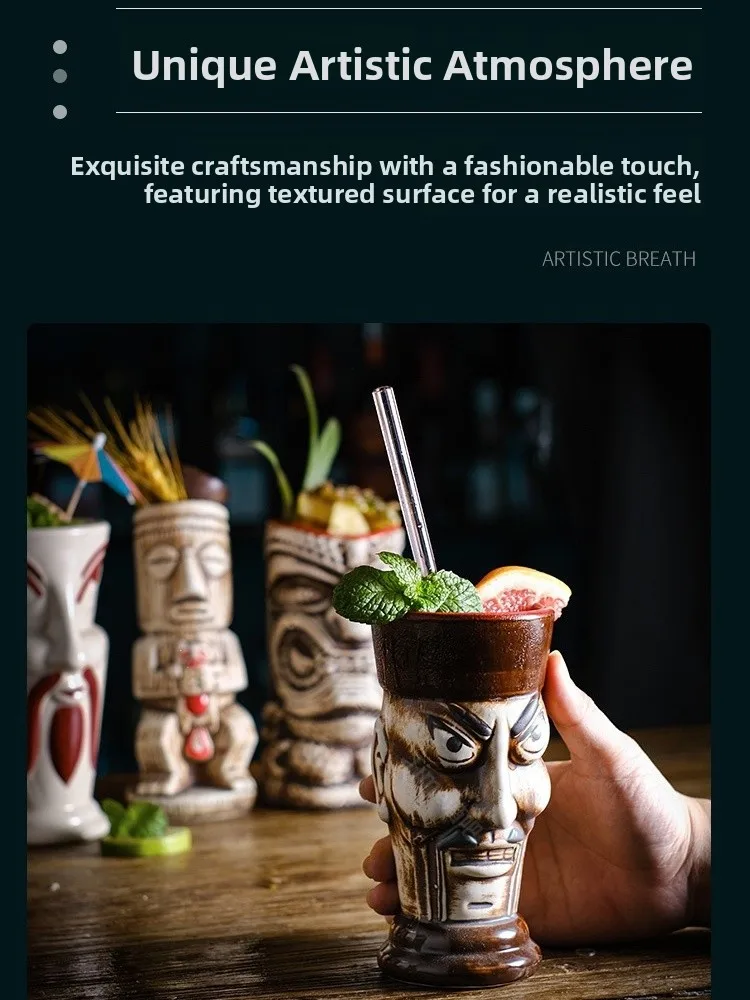 Tiki Skull Ceramic Cocktail Cup Zombie Bar Creative Hawaiian Cocktail Glasses Personalized Summer Drinkware Handmade Craft