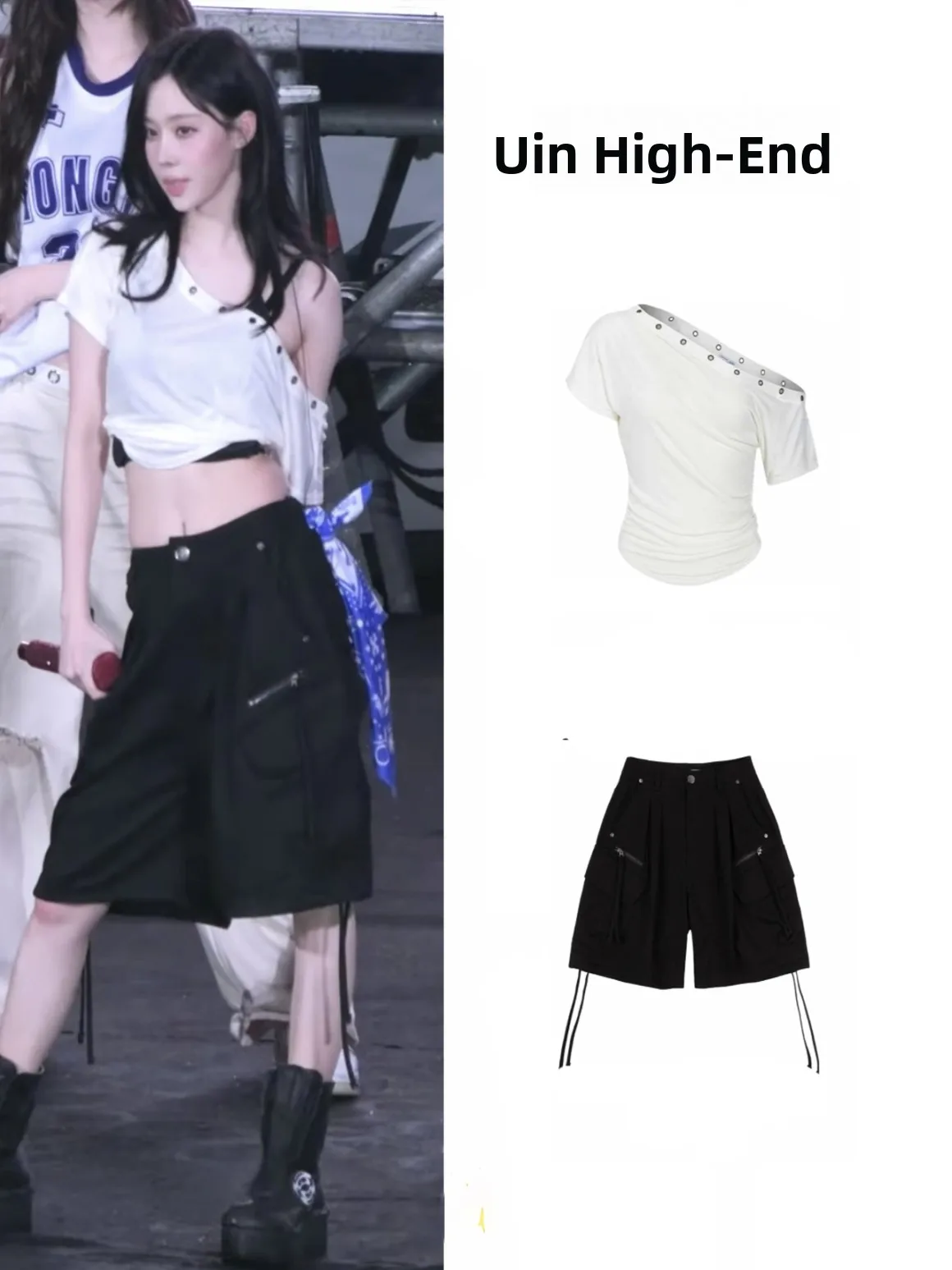 

Kim Won Dong Winter Summer New White Asymmetrical oulder Design Color T-irt Dstring Five-Time Pants Women's Faion