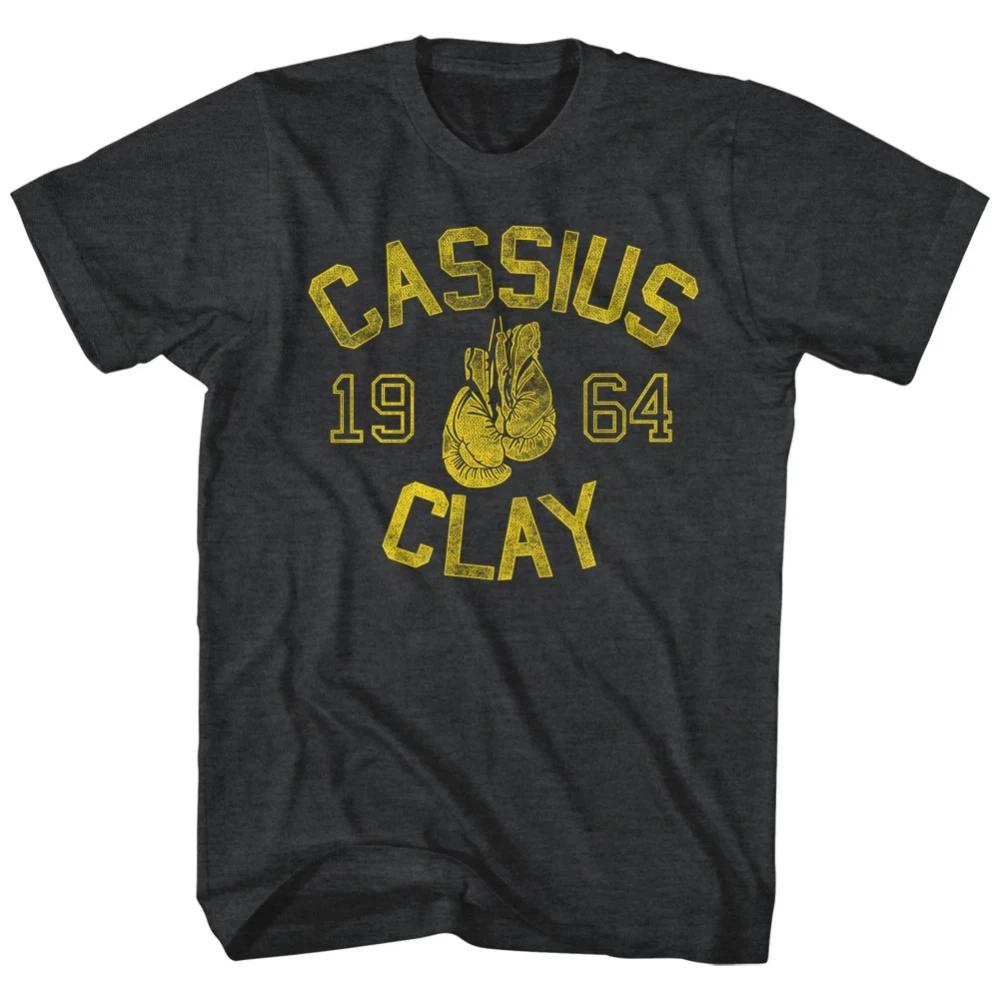 Camiseta Mohammad Ali Tall con estampado de texto amarillo de Cassius Clay, adecuada para uso diario y para festivales de música