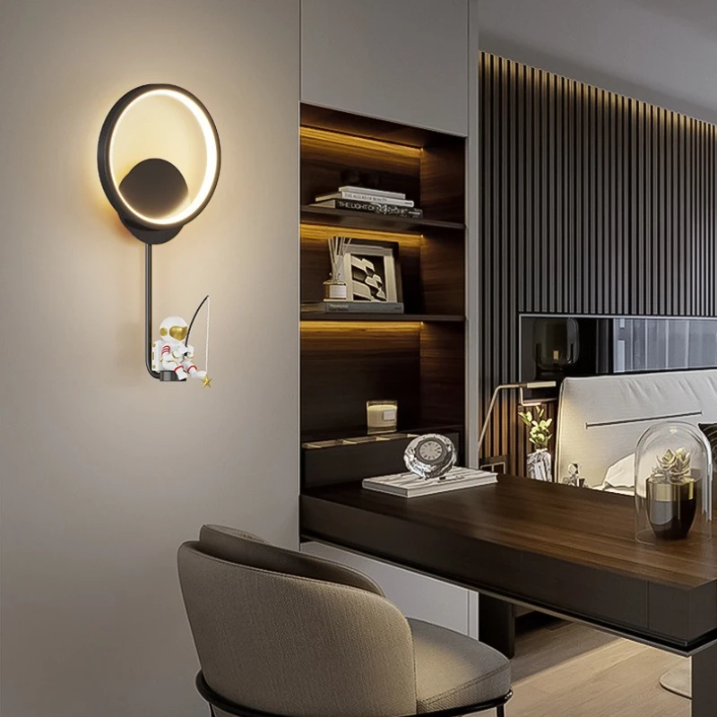 الحديثة الحد الأدنى الإبداعية الكرتون رائد الفضاء وحدة إضاءة LED جداريّة مصباح غرفة نوم السرير غرفة الأطفال دراسة تركيبة إضاءة الزخرفية #6